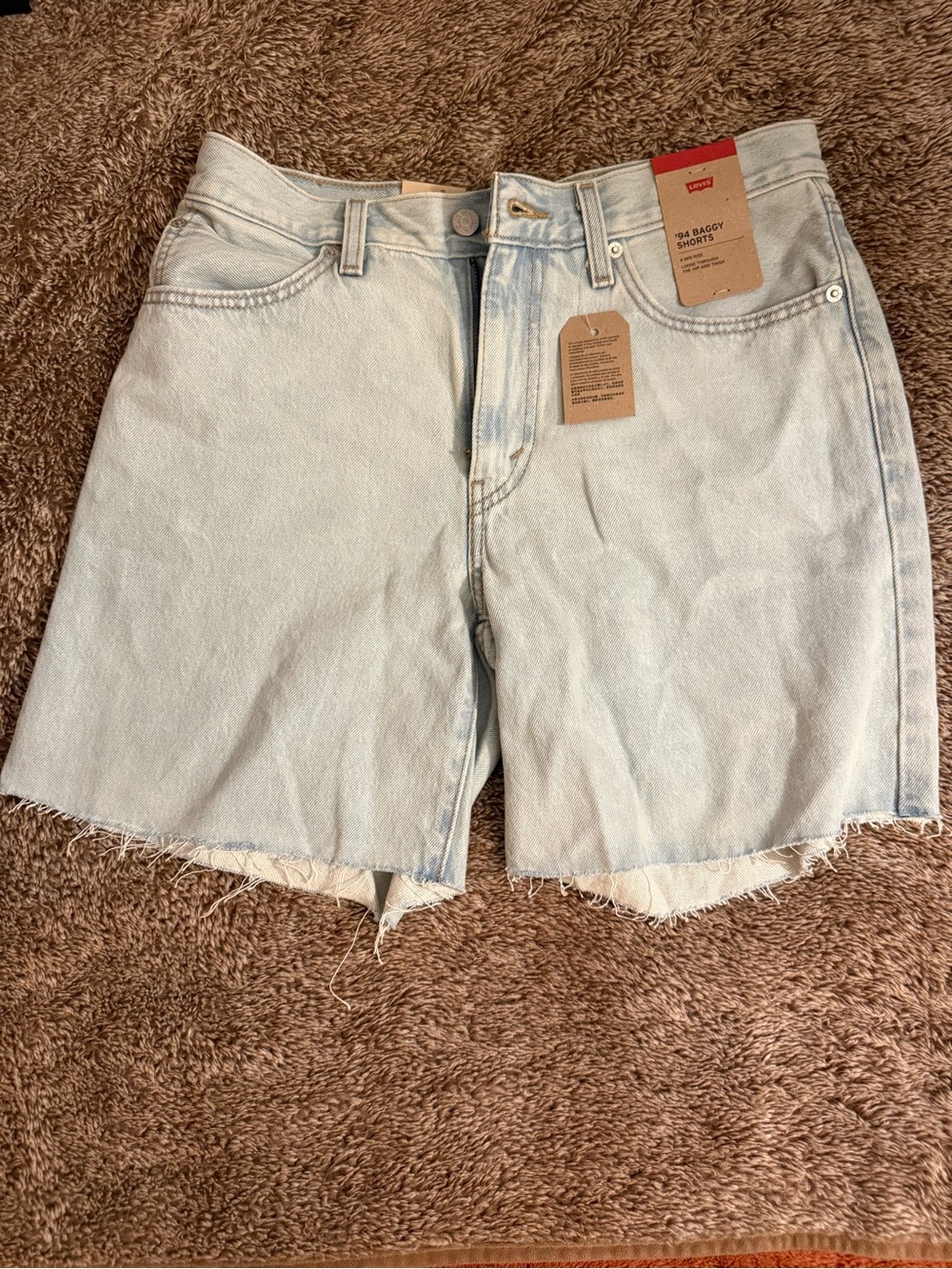 Levi's Pale Blue High-Rise Raw Hem Denim Shorts 90s baggy shorts